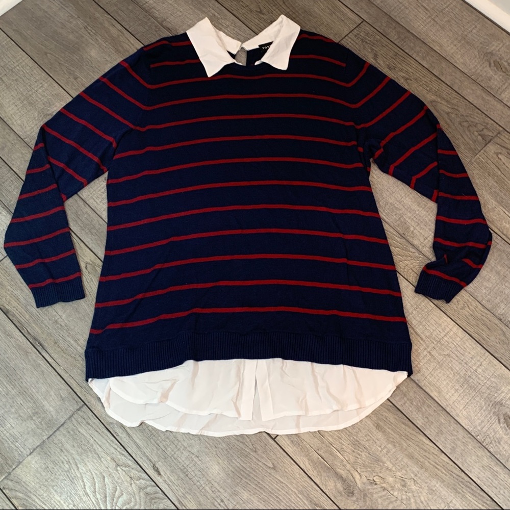 Torrid Blue & Red Striped 2FER Pullover Long Sleeve Sweater 2